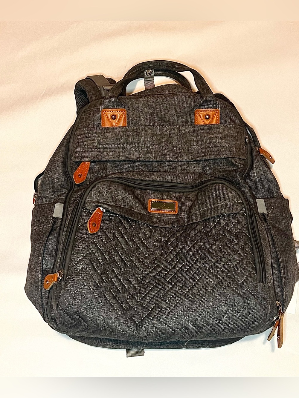 dark gray quilted Diaper Bag Backpack